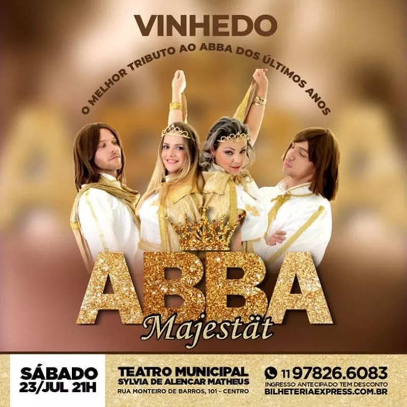 Show de tributo ao Abba neste sábado (23) no Teatro Municipal de Vinhedo!